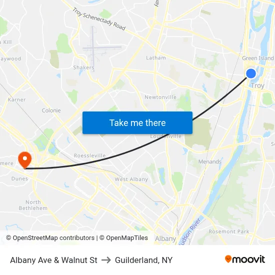 Albany Ave & Walnut St to Guilderland, NY map