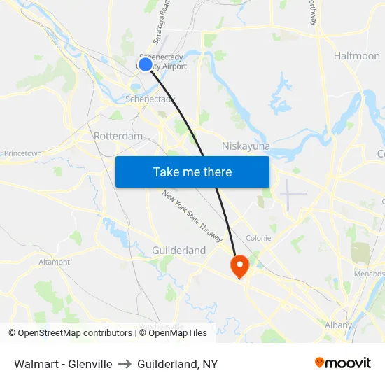Walmart - Glenville to Guilderland, NY map