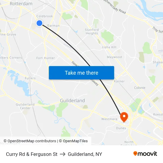 Curry Rd & Ferguson St to Guilderland, NY map