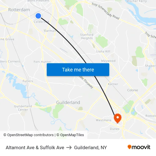 Altamont Ave & Suffolk Ave to Guilderland, NY map