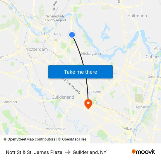 Nott St & St. James Plaza to Guilderland, NY map