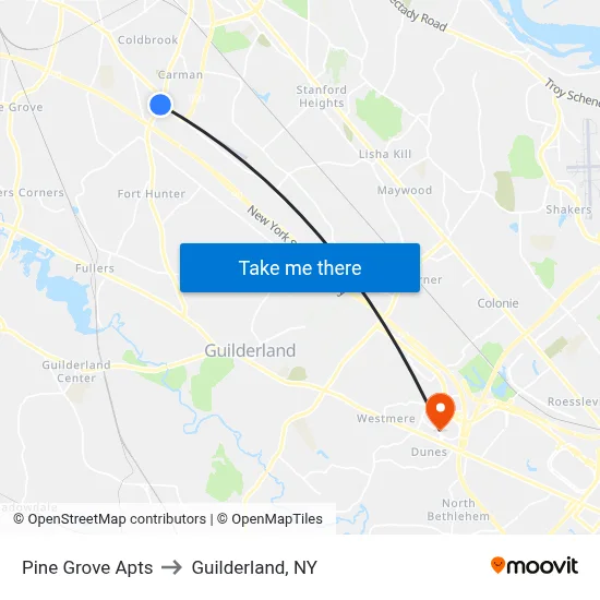 Pine Grove Apts to Guilderland, NY map