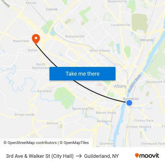 3rd Ave & Walker St (City Hall) to Guilderland, NY map