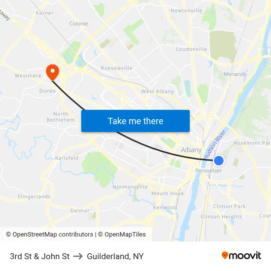 3rd St & John St to Guilderland, NY map