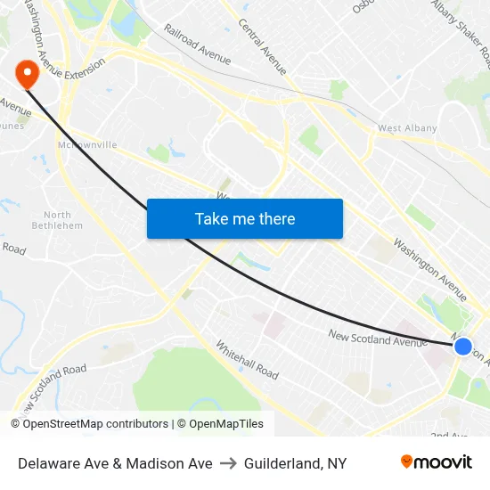 Delaware Ave & Madison Ave to Guilderland, NY map