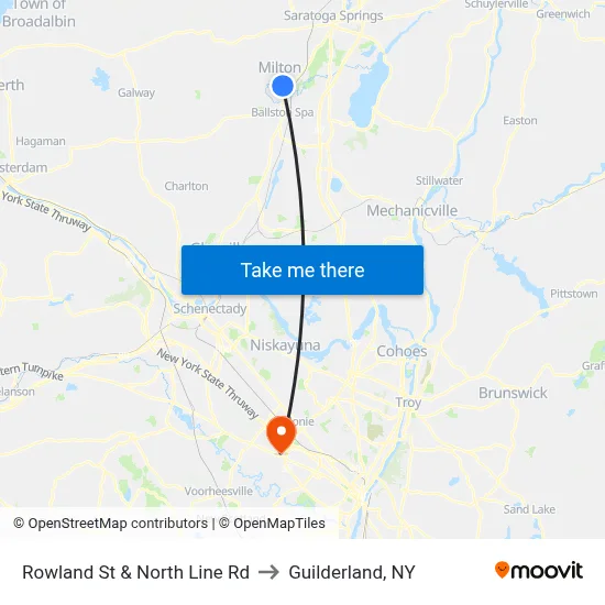 Rowland St & North Line Rd to Guilderland, NY map