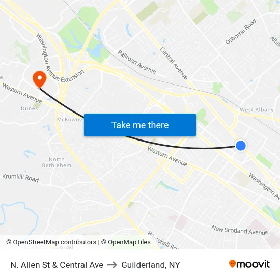 N. Allen St & Central Ave to Guilderland, NY map