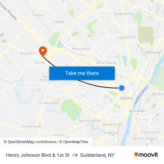 Henry Johnson Blvd & 1st St to Guilderland, NY map