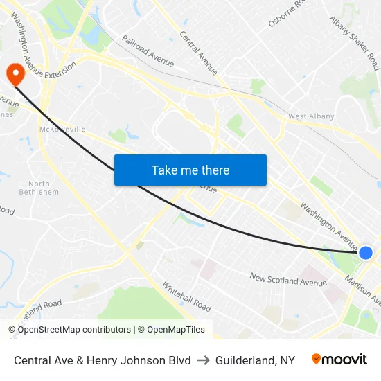 Central Ave & Henry Johnson Blvd to Guilderland, NY map