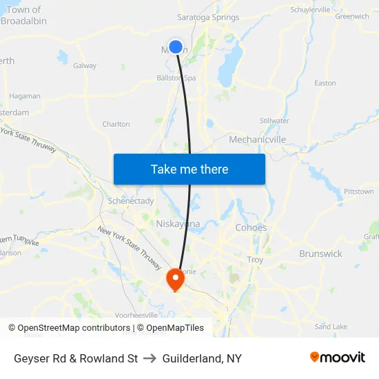 Geyser Rd & Rowland St to Guilderland, NY map