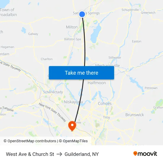 West Ave & Church St to Guilderland, NY map