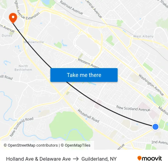 Holland Ave & Delaware Ave to Guilderland, NY map