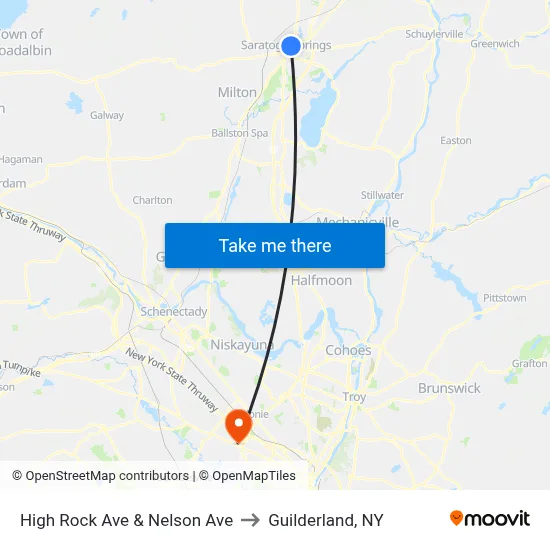 High Rock Ave & Nelson Ave to Guilderland, NY map