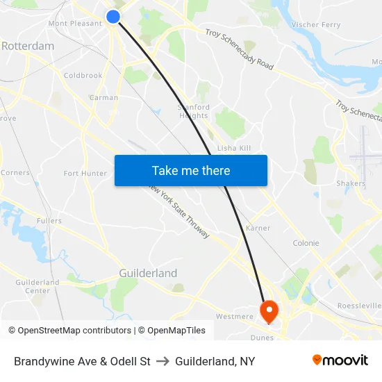Brandywine Ave & Odell St to Guilderland, NY map