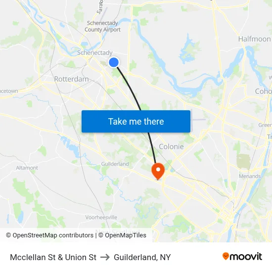 Mcclellan St & Union St to Guilderland, NY map