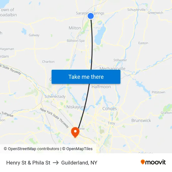 Henry St & Phila St to Guilderland, NY map