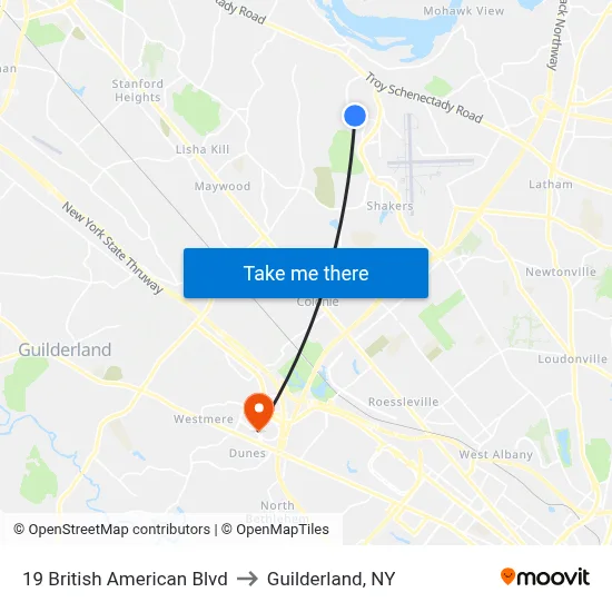 19 British American Blvd to Guilderland, NY map