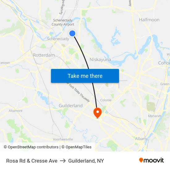 Rosa Rd & Cresse Ave to Guilderland, NY map