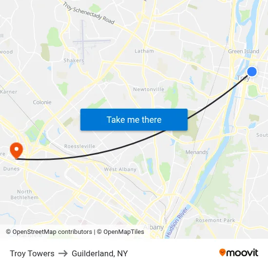 Troy Towers to Guilderland, NY map