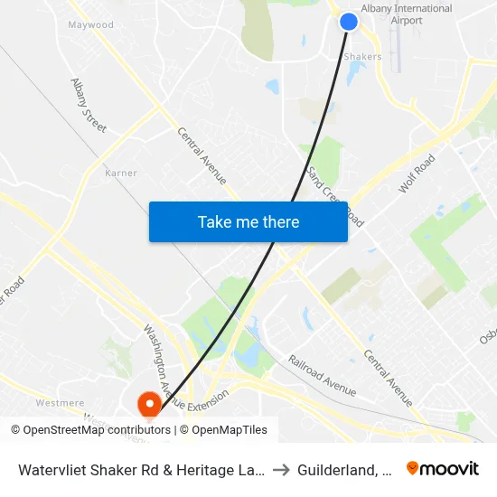 Watervliet Shaker Rd & Heritage Lane to Guilderland, NY map
