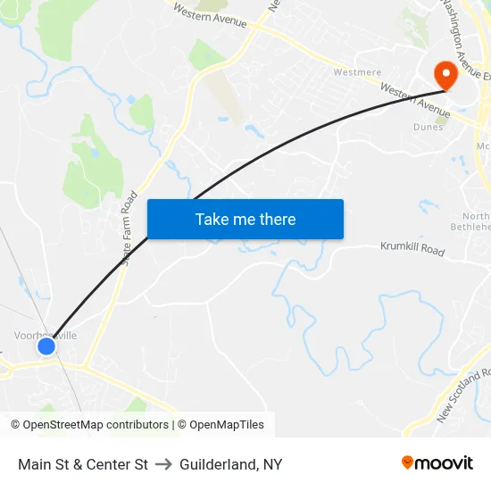 Main St & Center St to Guilderland, NY map