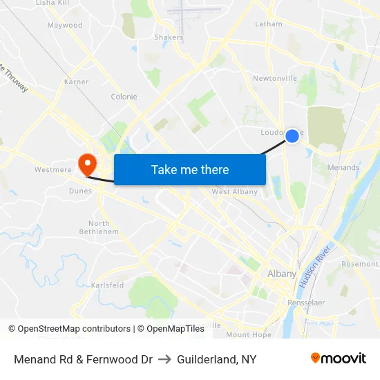 Menand Rd & Fernwood Dr to Guilderland, NY map