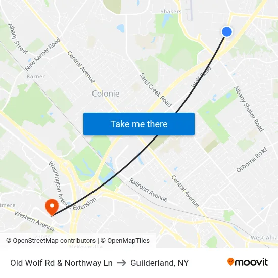 Old Wolf Rd & Northway Ln to Guilderland, NY map