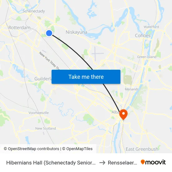 Hibernians Hall (Schenectady Senior Center) to Rensselaer, NY map