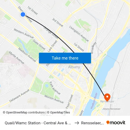 Quail/Wamc Station - Central Ave & Quail St to Rensselaer, NY map