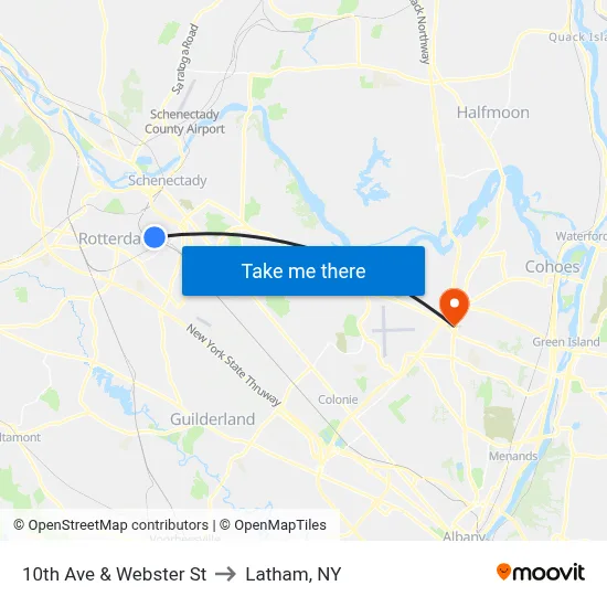 10th Ave & Webster St to Latham, NY map