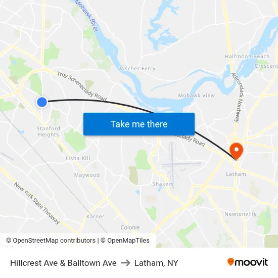 Hillcrest Ave & Balltown Ave to Latham, NY map