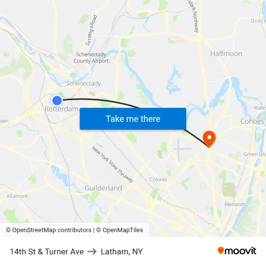 14th St & Turner Ave to Latham, NY map