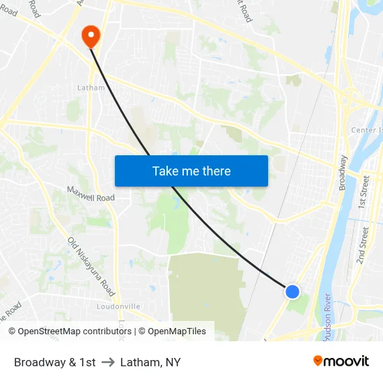 Broadway & 1st to Latham, NY map