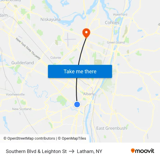 Southern Blvd & Leighton St to Latham, NY map