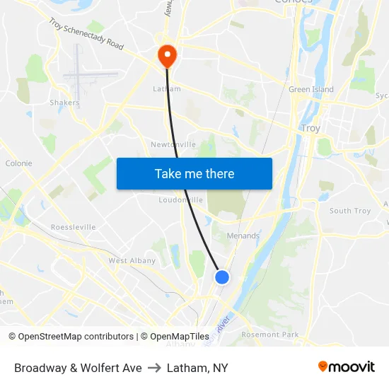 Broadway & Wolfert Ave to Latham, NY map