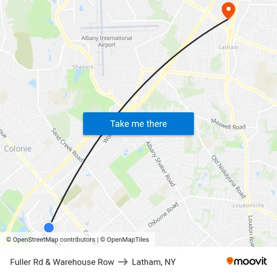Fuller Rd & Warehouse Row to Latham, NY map