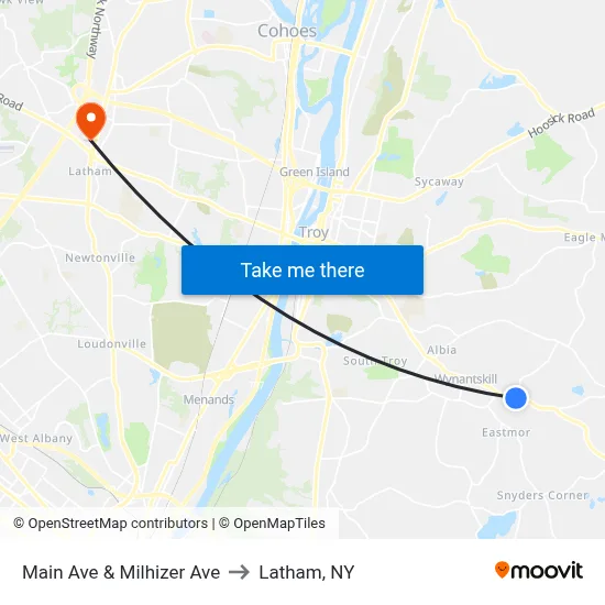 Main Ave & Milhizer Ave to Latham, NY map