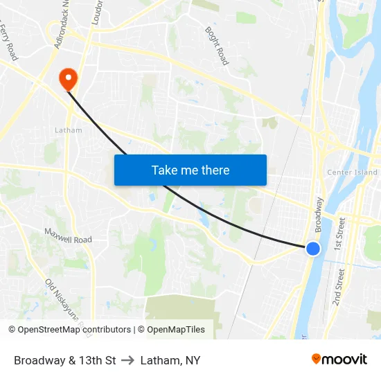 Broadway & 13th St to Latham, NY map