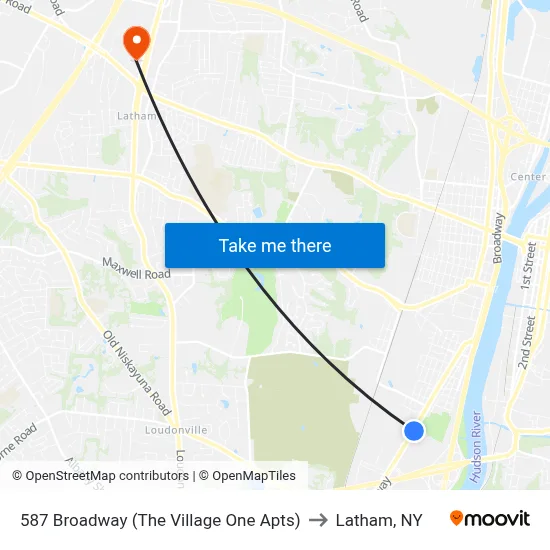 587 Broadway (The Village One Apts) to Latham, NY map