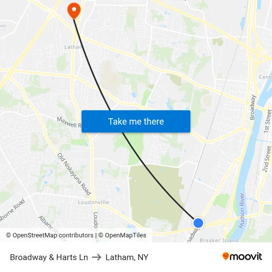 Broadway & Harts Ln to Latham, NY map