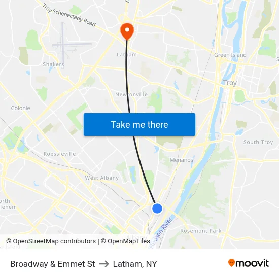 Broadway & Emmet St to Latham, NY map