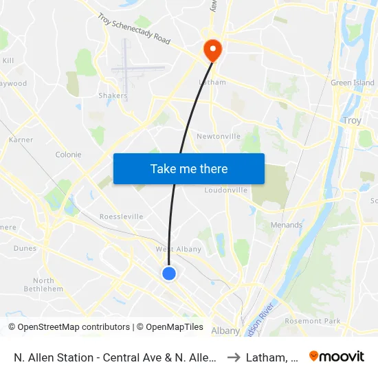 N. Allen Station - Central Ave & N. Allen St to Latham, NY map