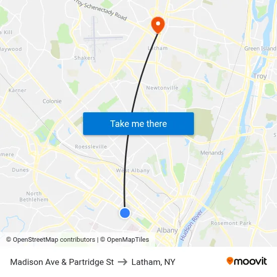 Madison Ave & Partridge St to Latham, NY map