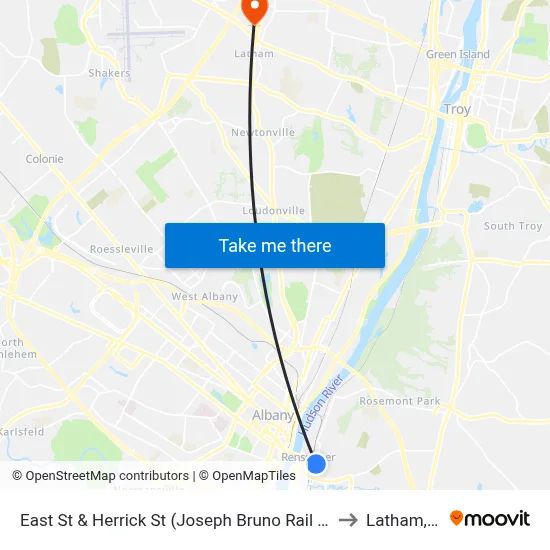 East St & Herrick St (Joseph Bruno Rail Station) to Latham, NY map
