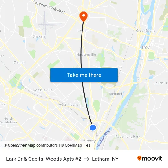 Lark Dr & Capital Woods Apts  #2 to Latham, NY map