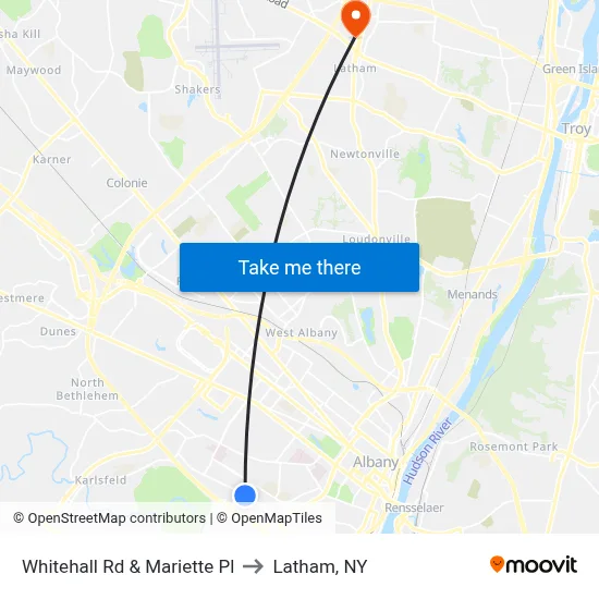 Whitehall Rd & Mariette Pl to Latham, NY map