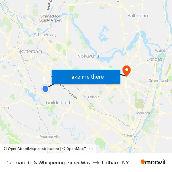 Carman Rd & Whispering Pines Way to Latham, NY map