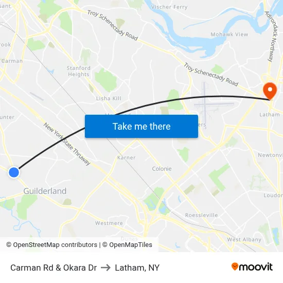 Carman Rd & Okara Dr to Latham, NY map