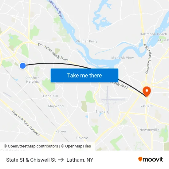 State St & Chiswell St to Latham, NY map