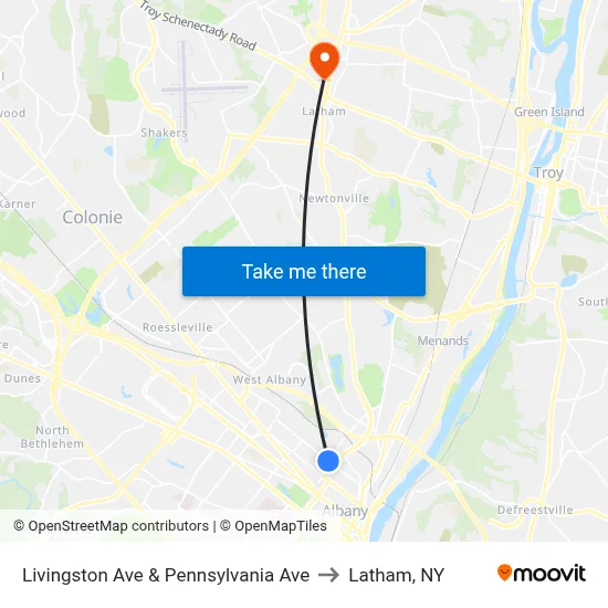 Livingston Ave & Pennsylvania Ave to Latham, NY map